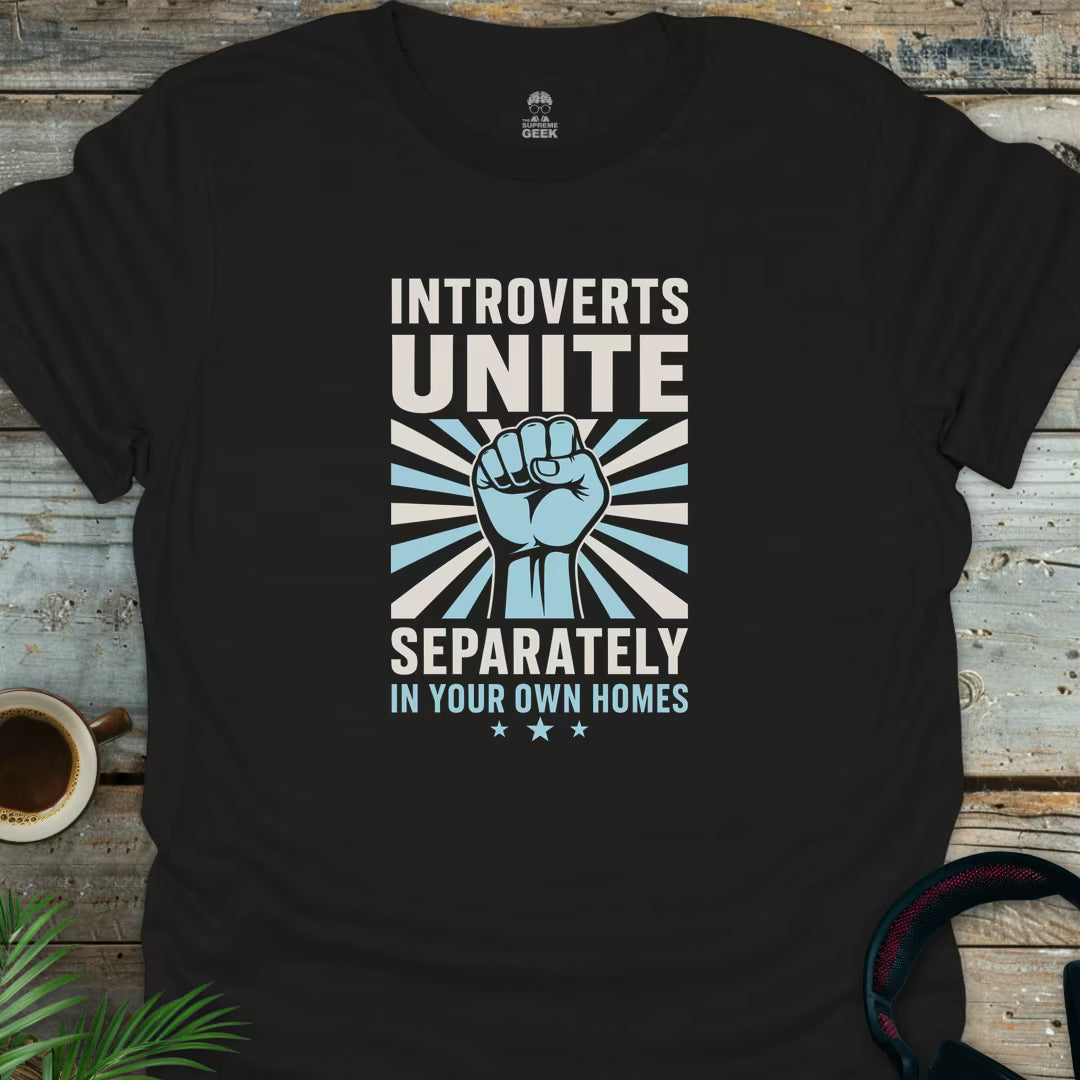 Introverts Unite Blue - Geek T-Shirt - Black