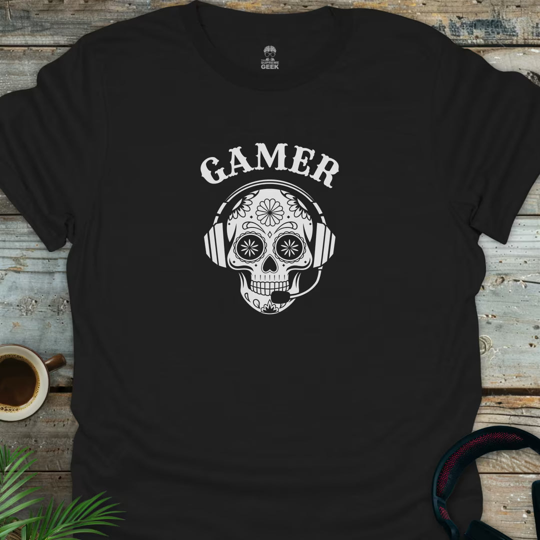 Gamer - Sugar Skull - Geek T-Shirt - Black