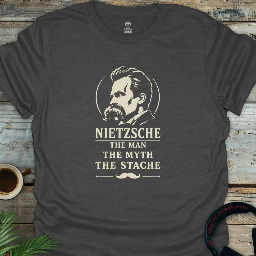 Nietzsche The Stache - Geek T-Shirt - Dark Heather