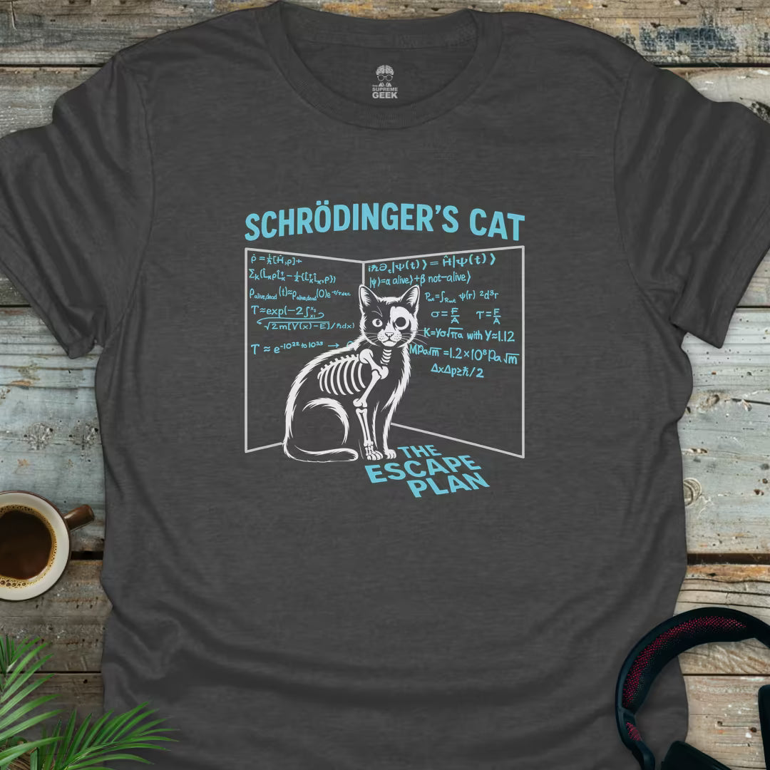 Schrödinger's Cat - The Escape Plan - Geek T-Shirt - Dark Heather