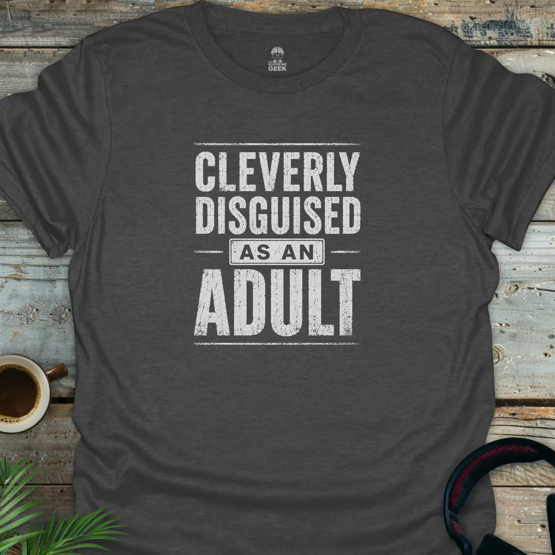 Cleverly Disguised As An Adult - Geek T-Shirt - Dark Heather