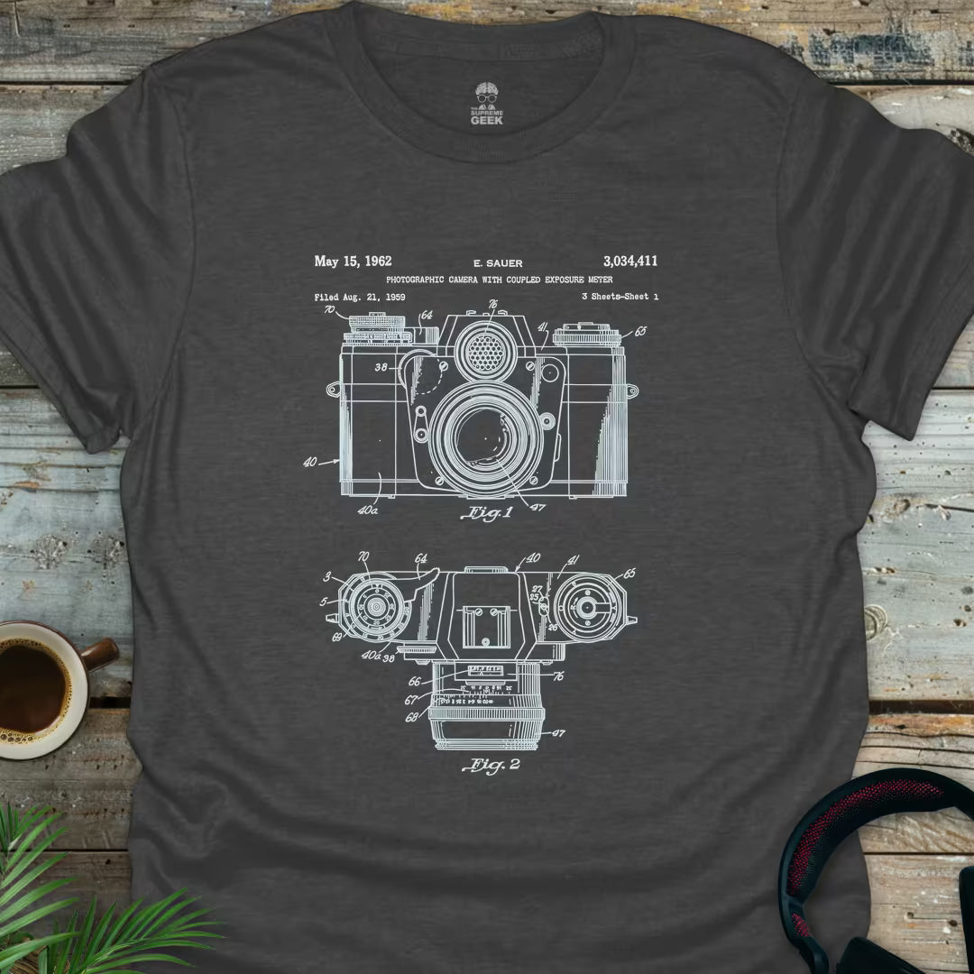 1962 Sauer Camera Patent- Geek T-Shirt - Dark Heather