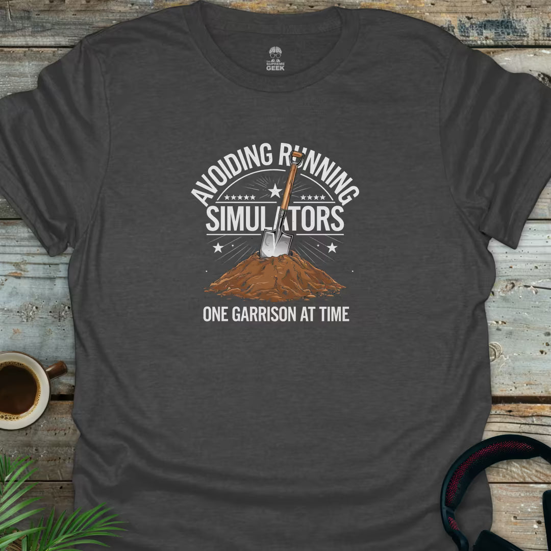 Avoiding Running Simulators - Geek T-Shirt - Dark Heather