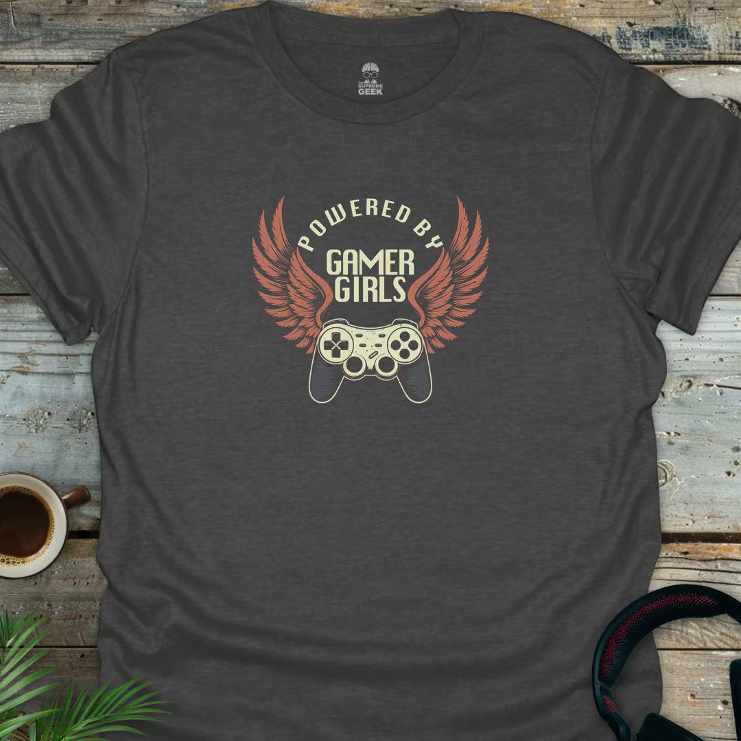 Powered By Gamer Girls - Geek T-Shirt - Dark Heather