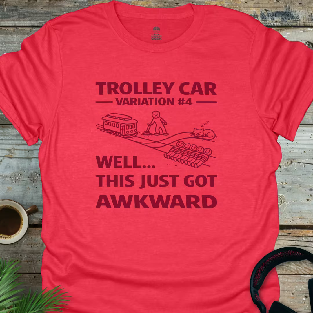 Trolley Car Problem - Geek T-Shirt - Heather Red