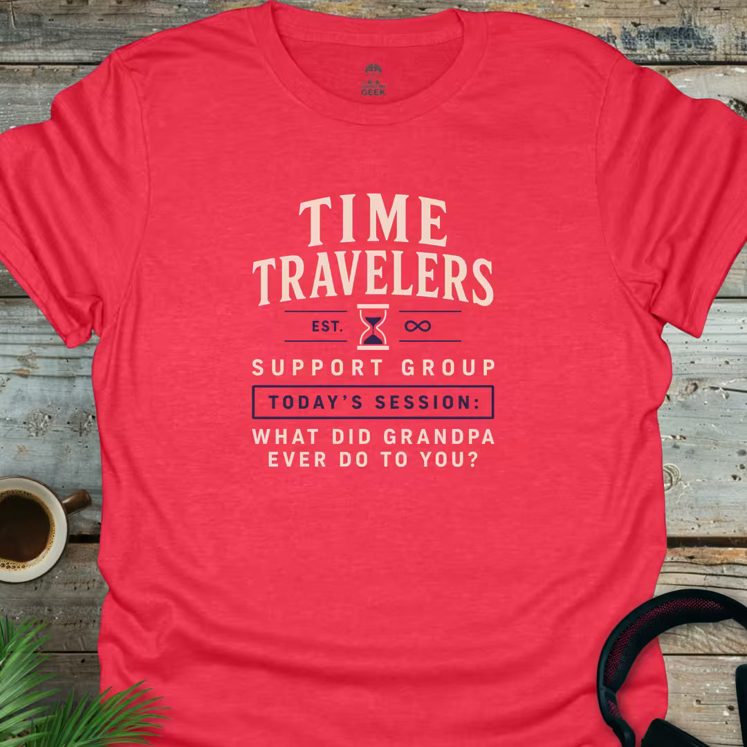 Time Travelers Support Group - Geek T-Shirt - Heather Red