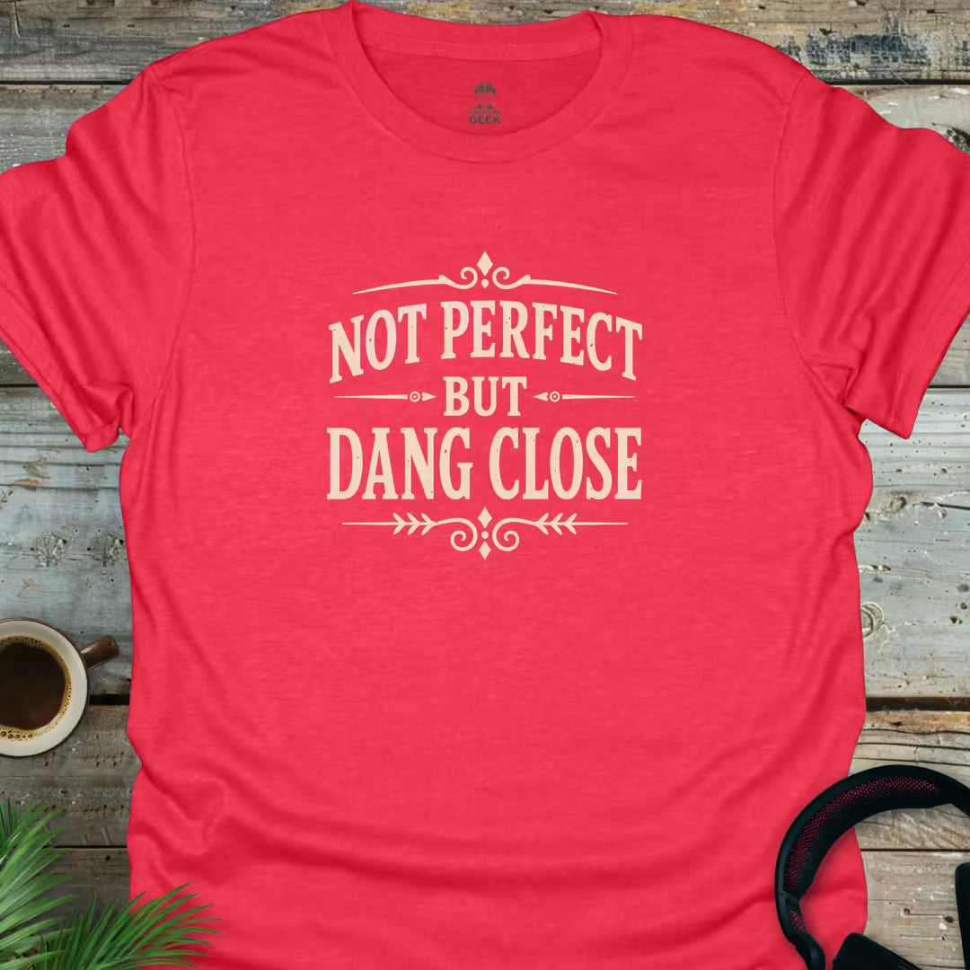 Not Perfect But Dang Close - Geek T-Shirt - Heather Red