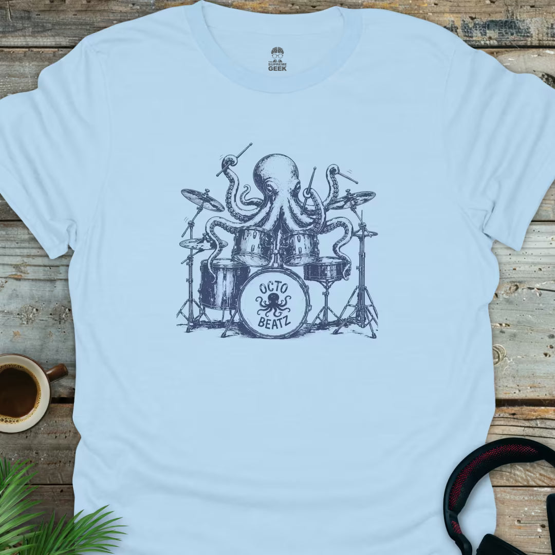 Octopus Drummer - Geek T-Shirt - Light Blue