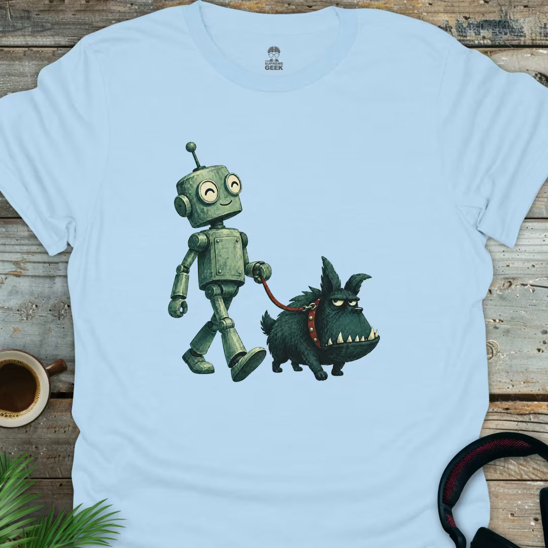 Dog Walking Robot - Geek T-Shirt - Light Blue