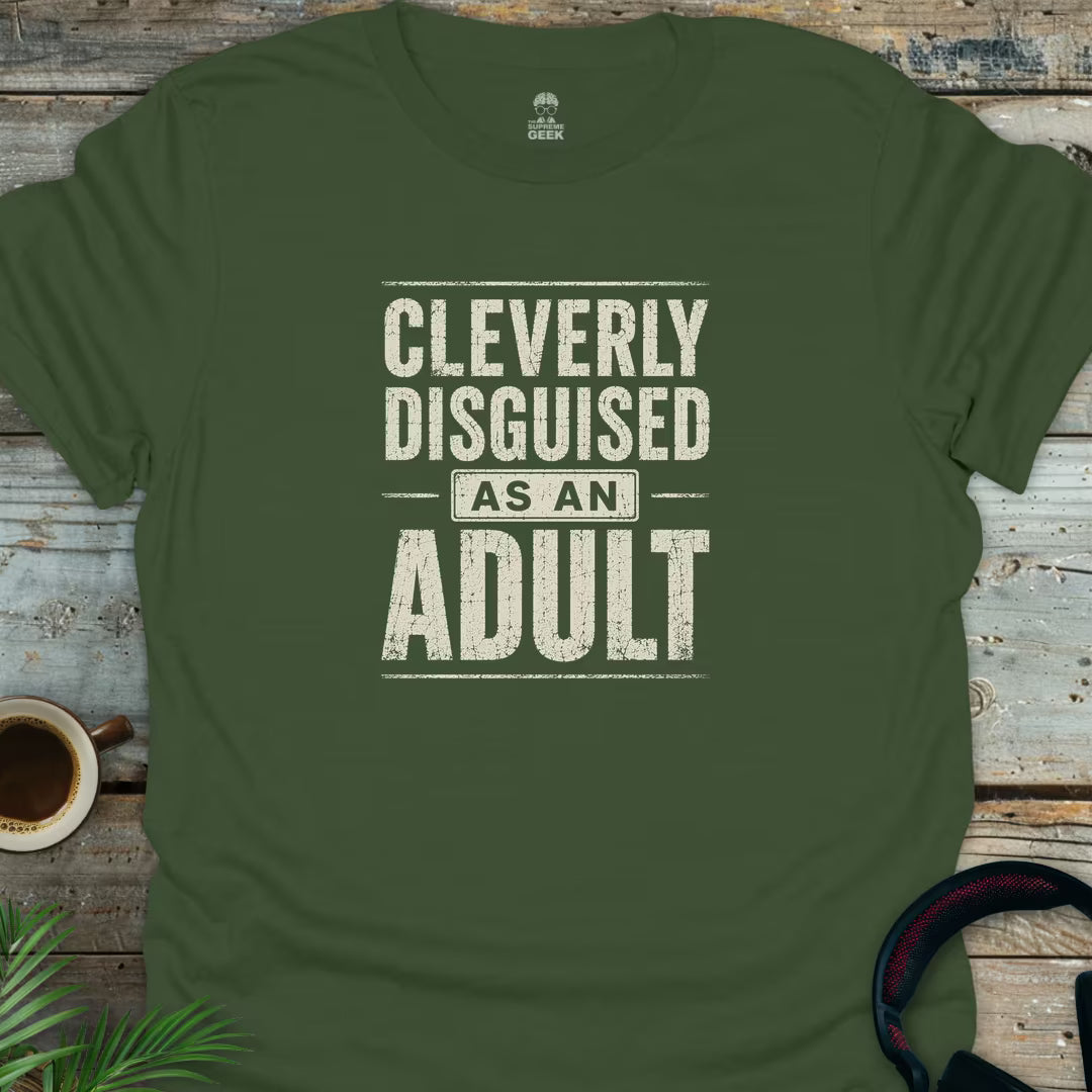 Cleverly Disguised As An Adult - Geek T-Shirt - Military Green