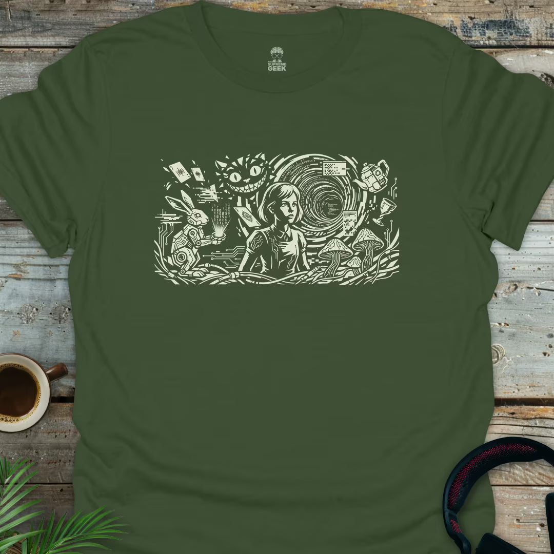 Alice In Cyberland - Geek T-Shirt - Military Green