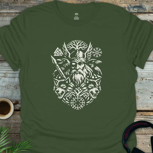 Odin And The Creatures Of Myth - Geek T-Shirt - Military Green