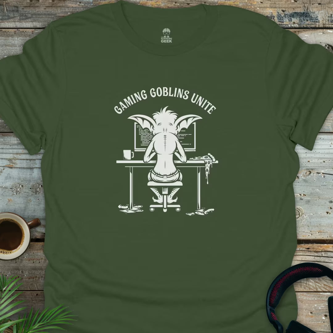 Gaming Goblins Unite - Geek T-Shirt - Military Green