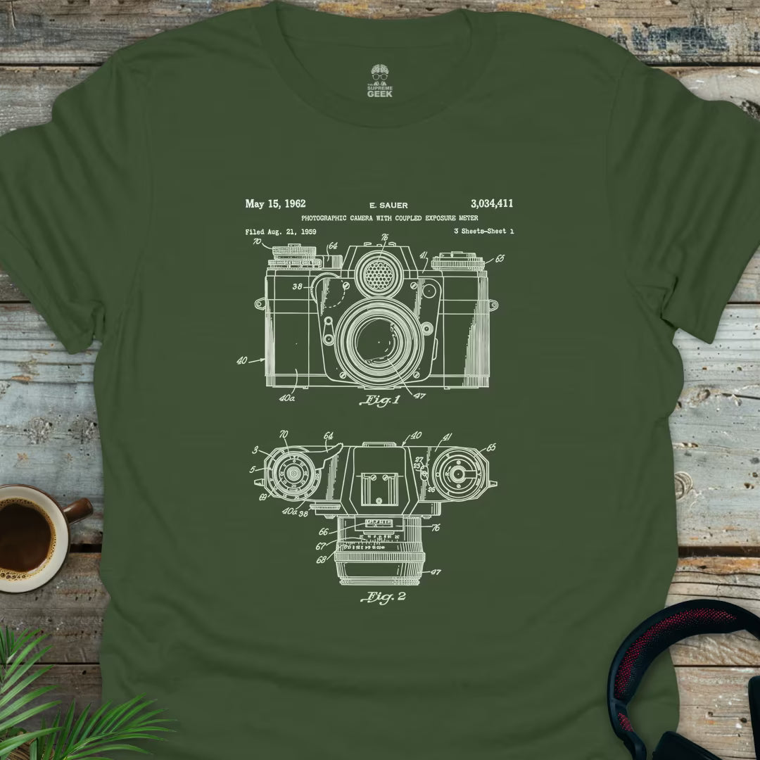 1962 Sauer Camera Patent- Geek T-Shirt - Military Green