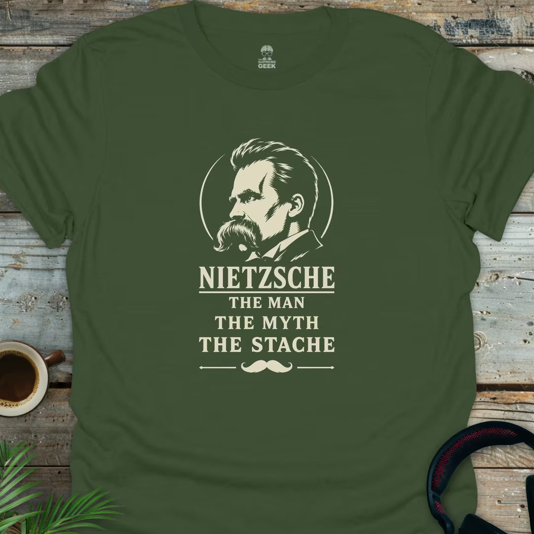Nietzsche The Stache - Geek T-Shirt - Military Green
