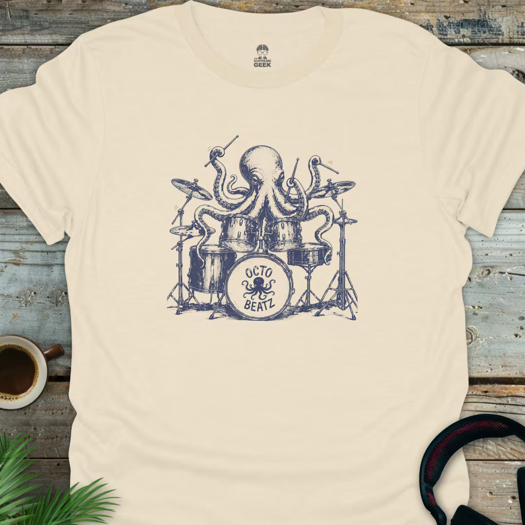 Octopus Drummer - Geek T-Shirt - Natural