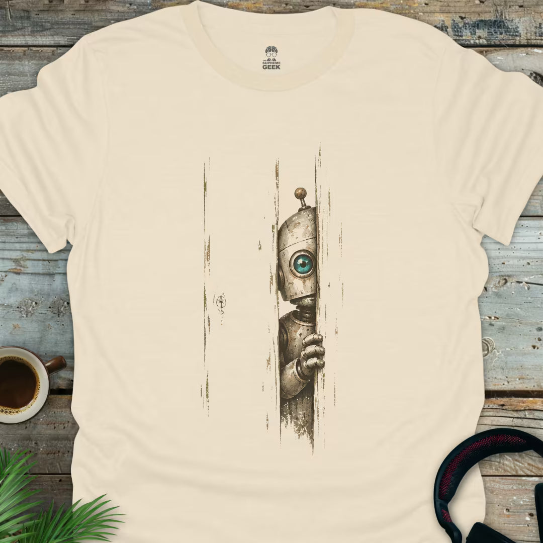 Peeking Robot - Geek T-Shirt - Natural