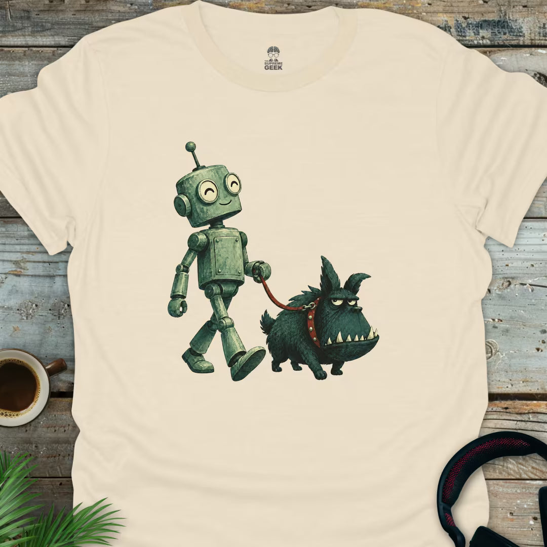 Dog Walking Robot - Geek T-Shirt - Natural