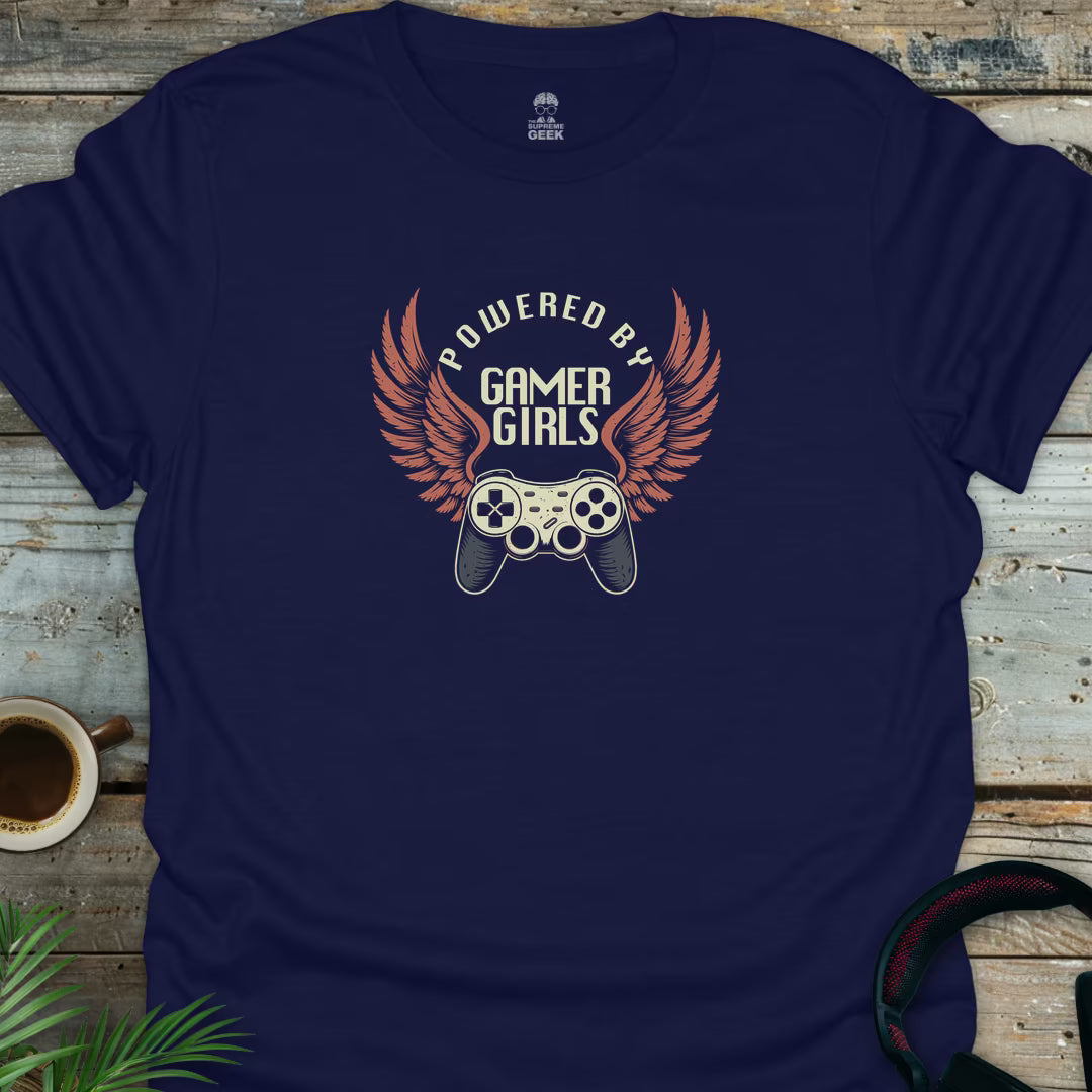 Powered By Gamer Girls - Geek T-Shirt - Navy