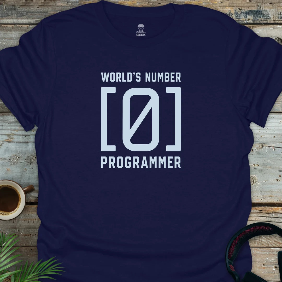 World's 0 Programmer - Geek T-Shirt - Navy