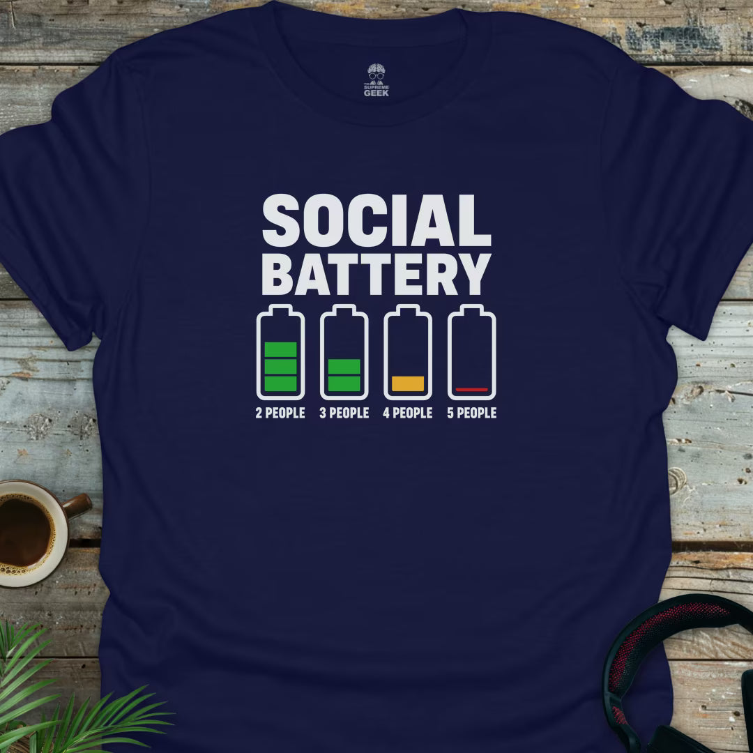 Social Battery - Geek T-Shirt - Navy