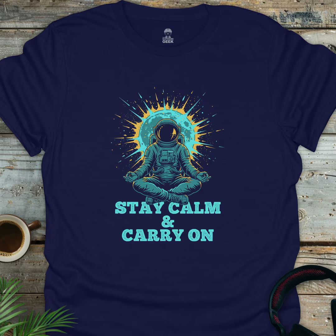 Stay Calm & Carry On - Geek T-Shirt - Navy