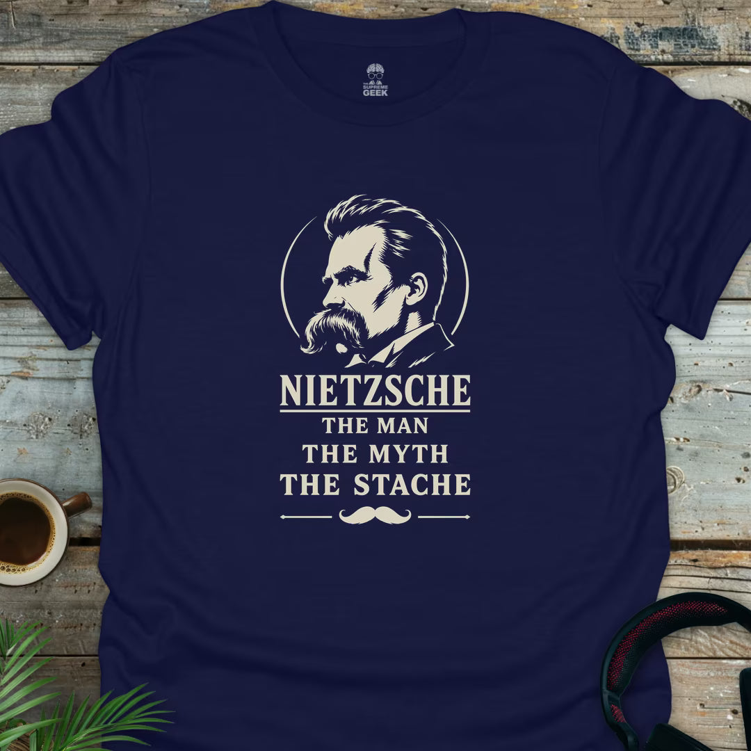 Nietzsche The Stache - Geek T-Shirt - Navy