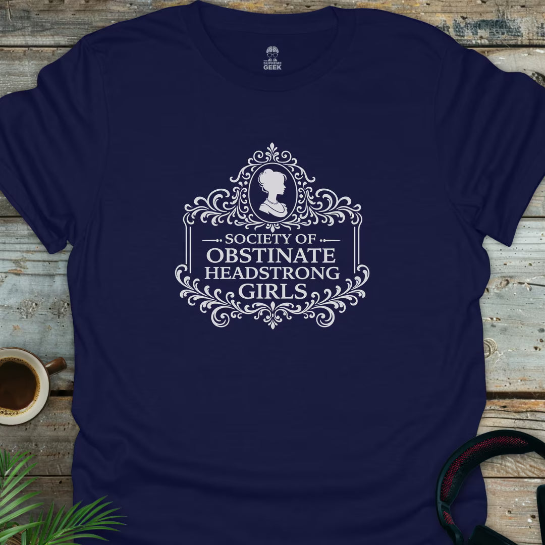 Jane Austen - Society of Obstinate Headstrong Girls - Literary Geek T-Shirt - Navy