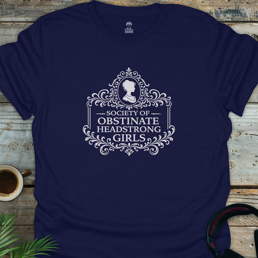 Jane Austen - Society of Obstinate Headstrong Girls - Literary Geek T-Shirt - Navy