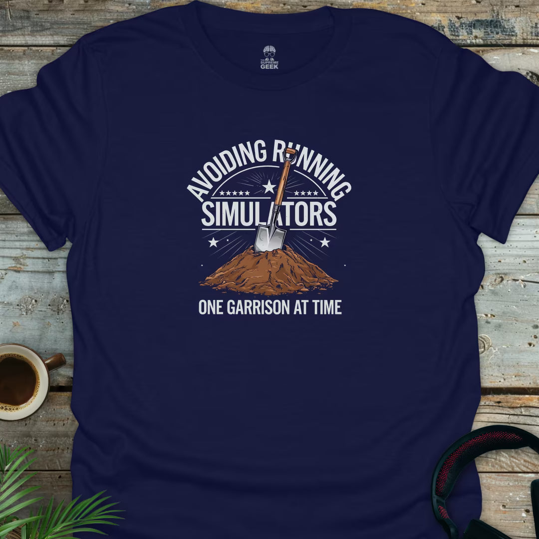 Avoiding Running Simulators - Geek T-Shirt - Navy