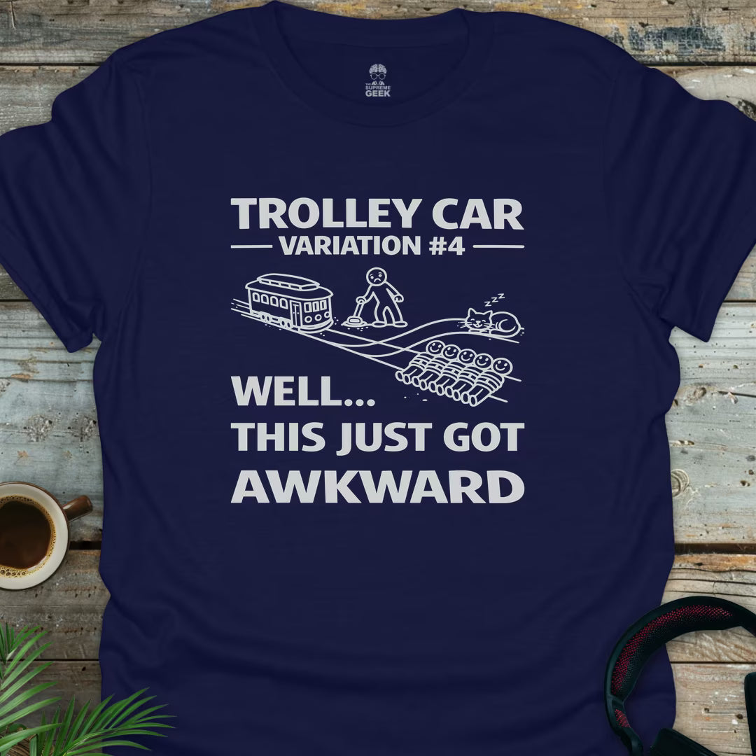 Trolley Car Problem - Geek T-Shirt - Navy