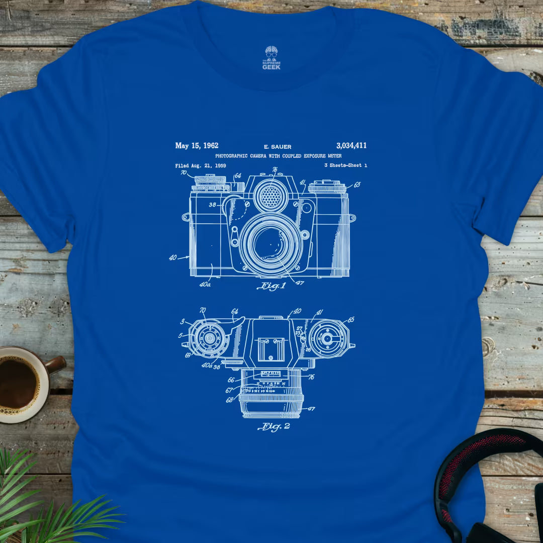 1962 Sauer Camera Patent- Geek T-Shirt - Royal