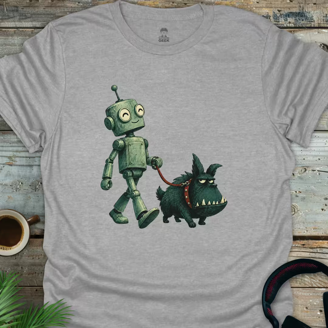 Dog Walking Robot - Geek T-Shirt - Sport Grey