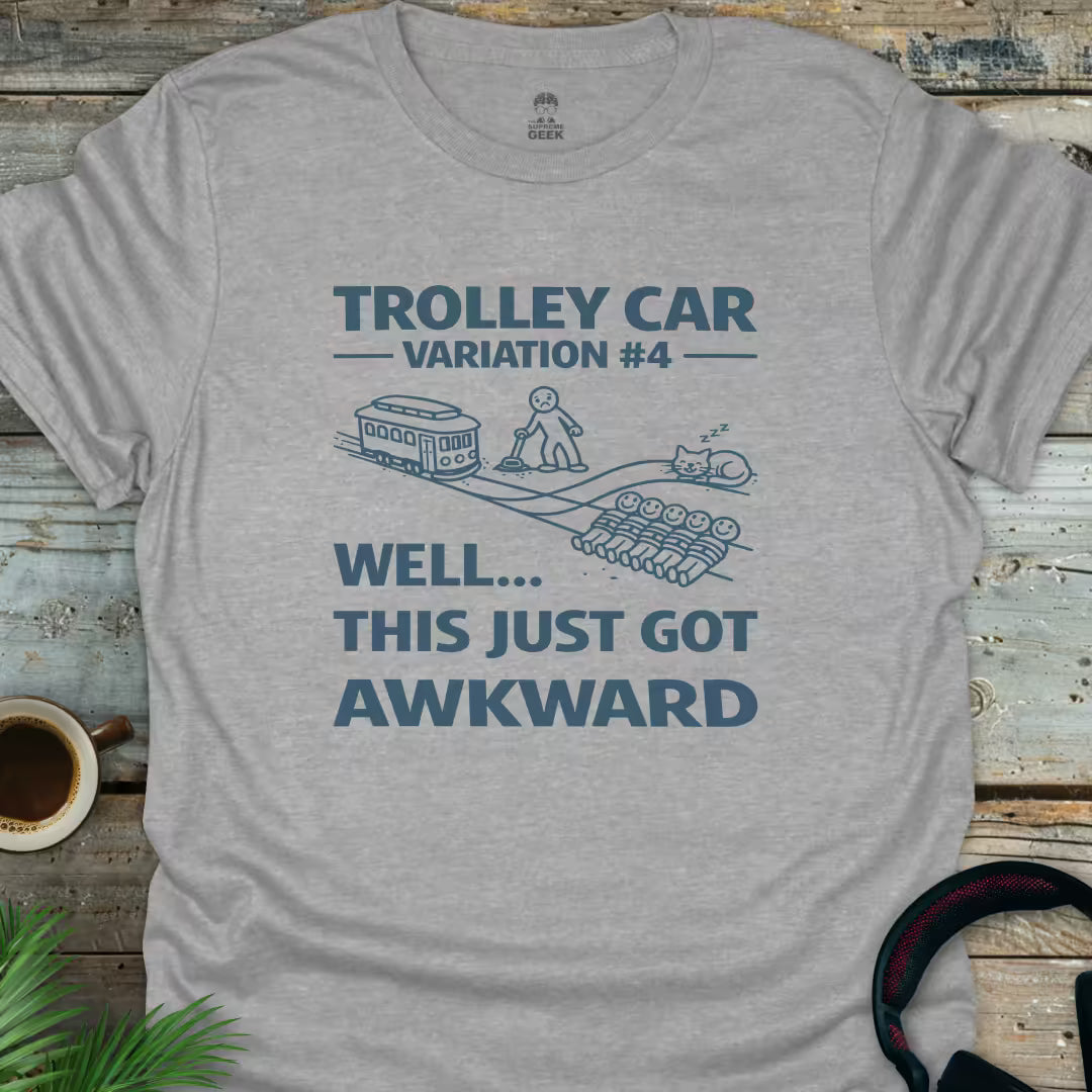 Trolley Car Problem - Geek T-Shirt - Sport Grey