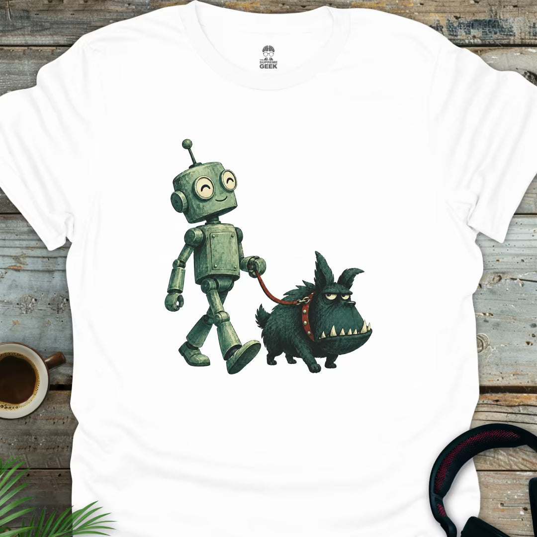 Dog Walking Robot - Geek T-Shirt - White